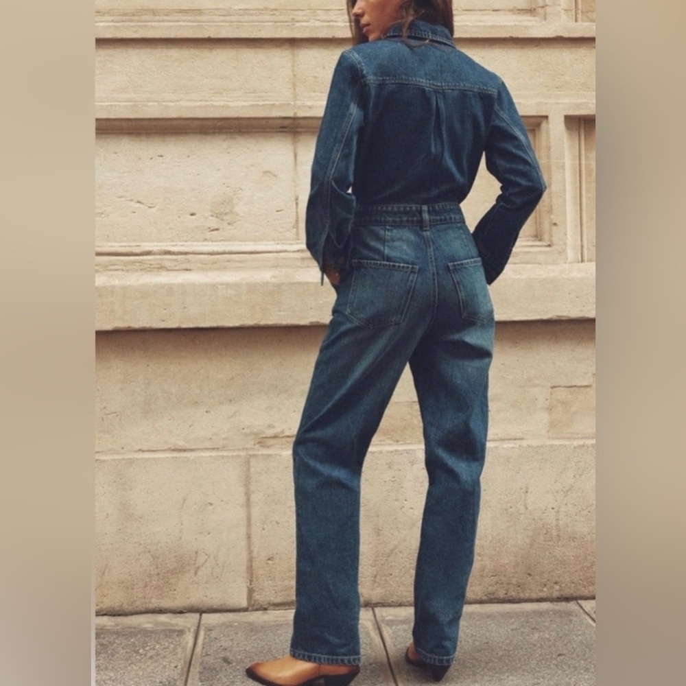 Zara Dark Blue Denim Women's Overalls Jumpsuit Women Size M NWT - Picture 4 of 6